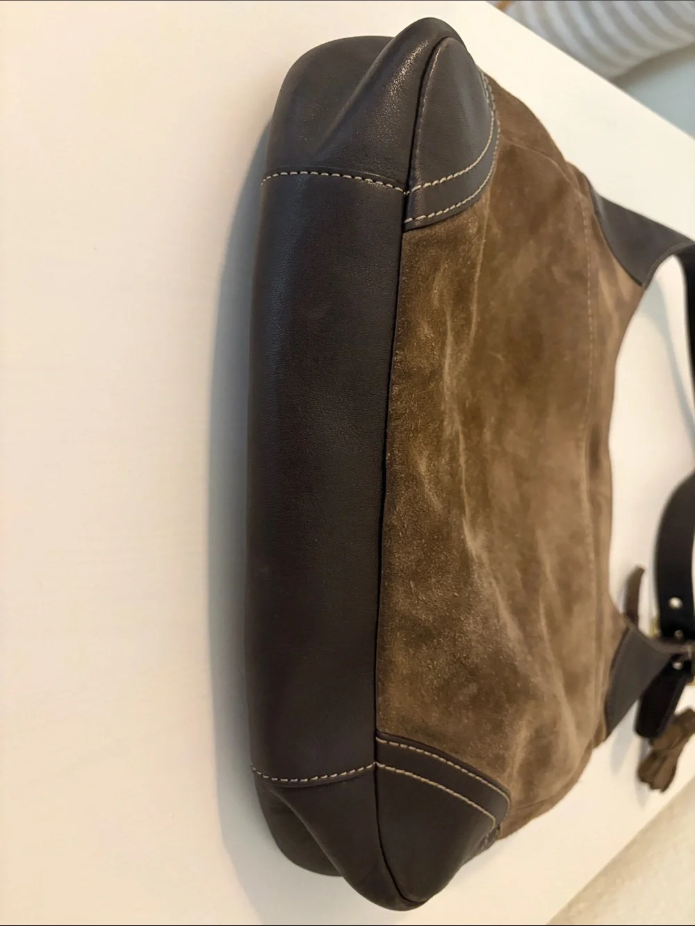 Coach Classic Brown Suede Hobo Handbag with Dark Leather Trim